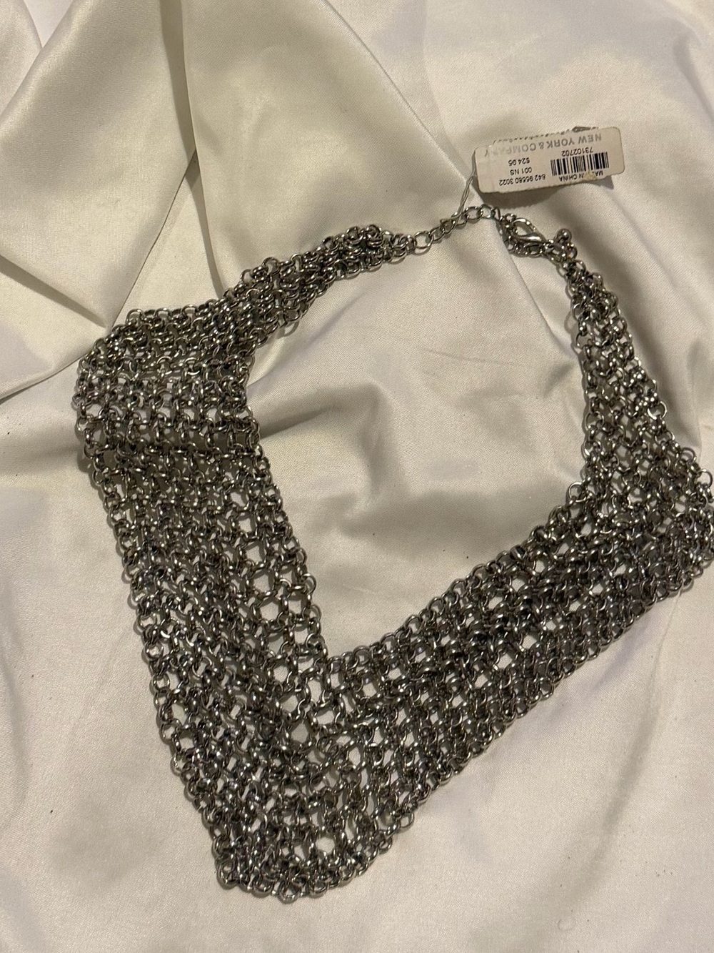New York & Company Silver Multi-Row Mesh Chain Necklace